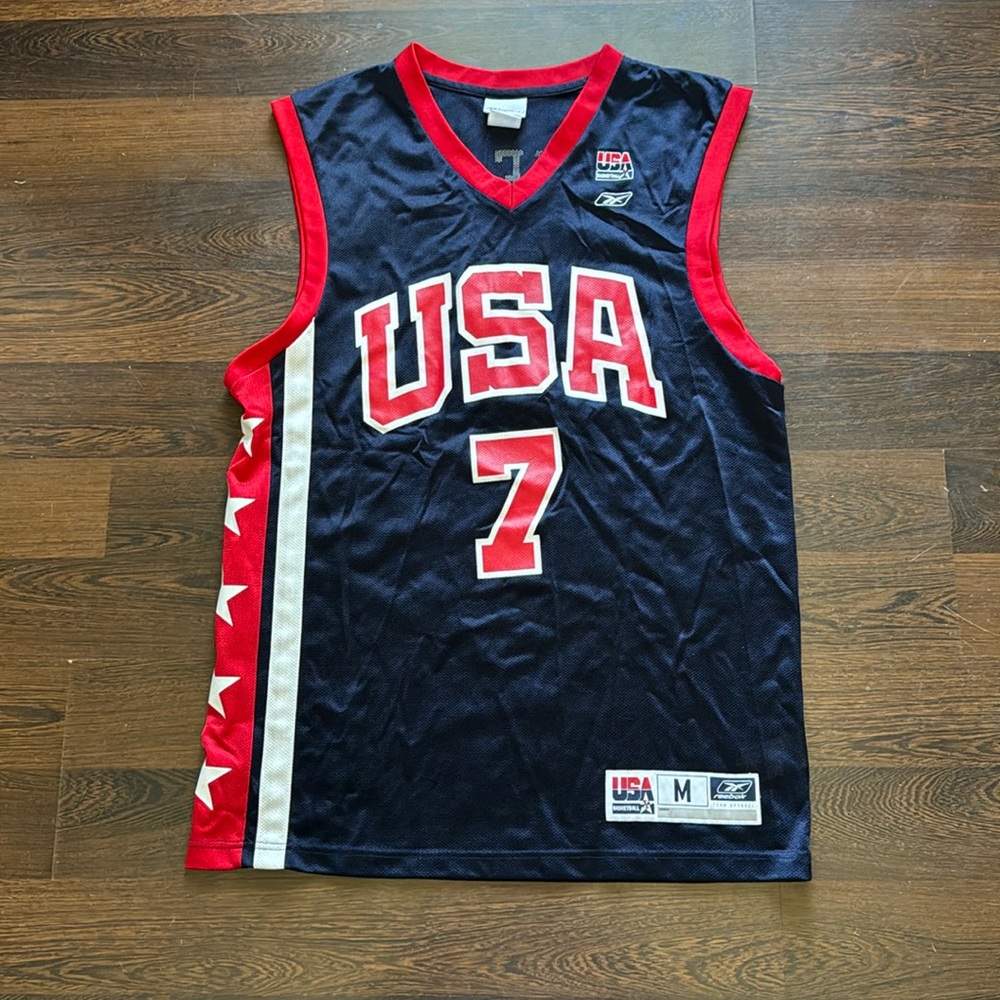 Reebok Men’s O'neal USA Team Jersey Basketball Shirt Blue Red Medium